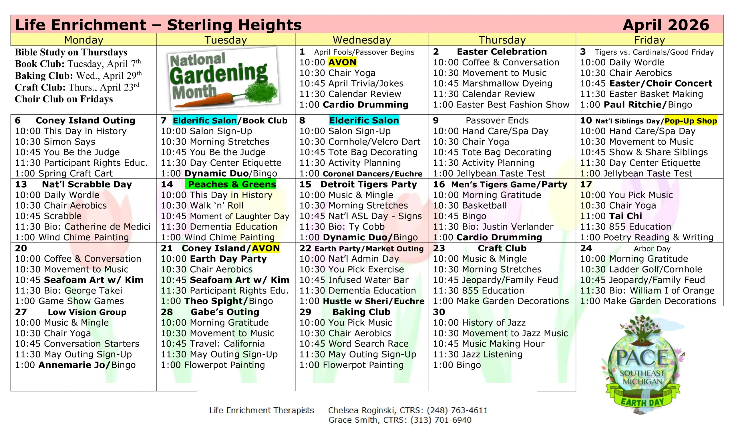 lunch menu for april 2026 PACE Southeast Michigan - Sterling Heights Center