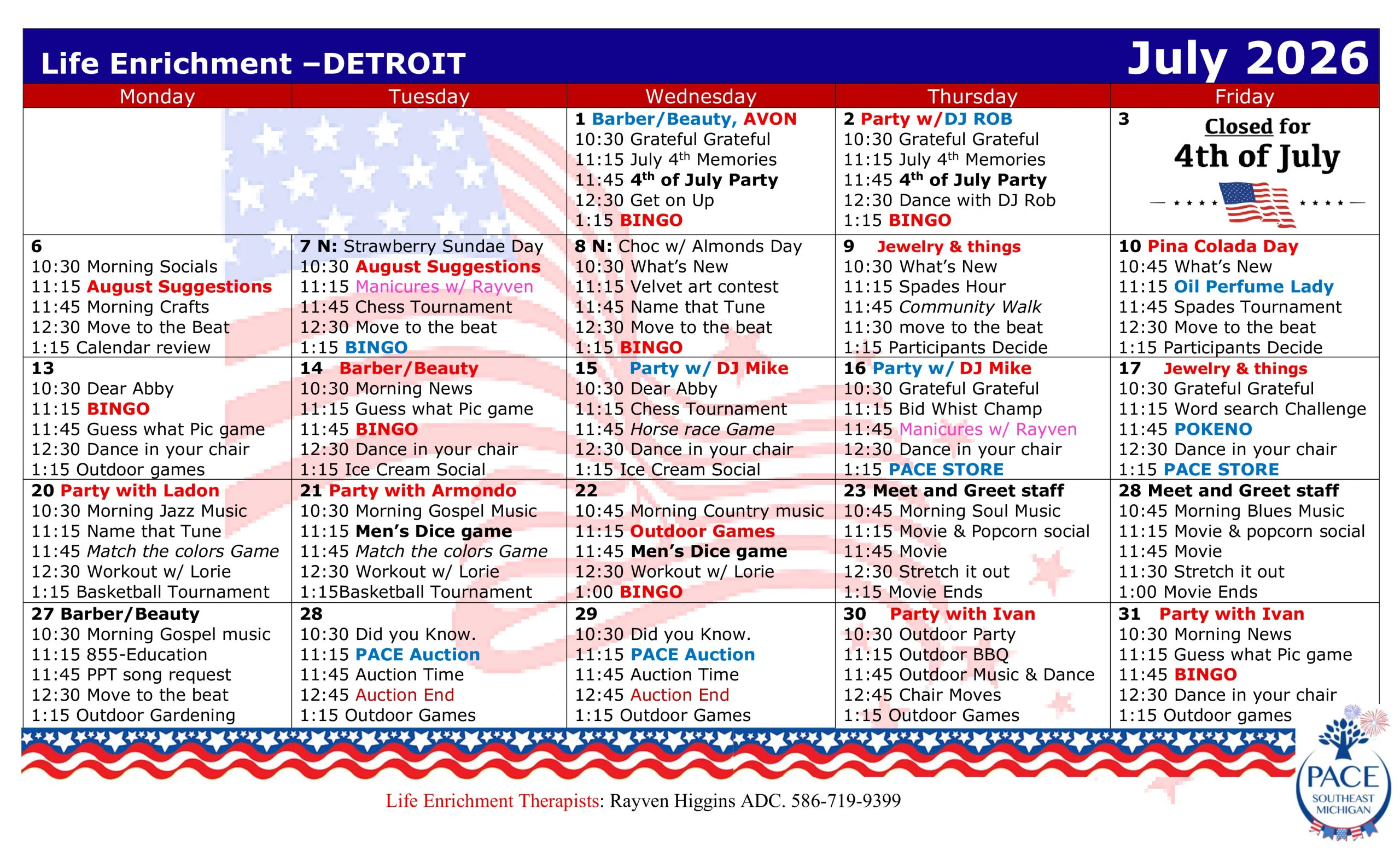 July-2026-activities-calendar-detroit Activities calendar for PACE Southeast Michigan - Detroit - July 2026