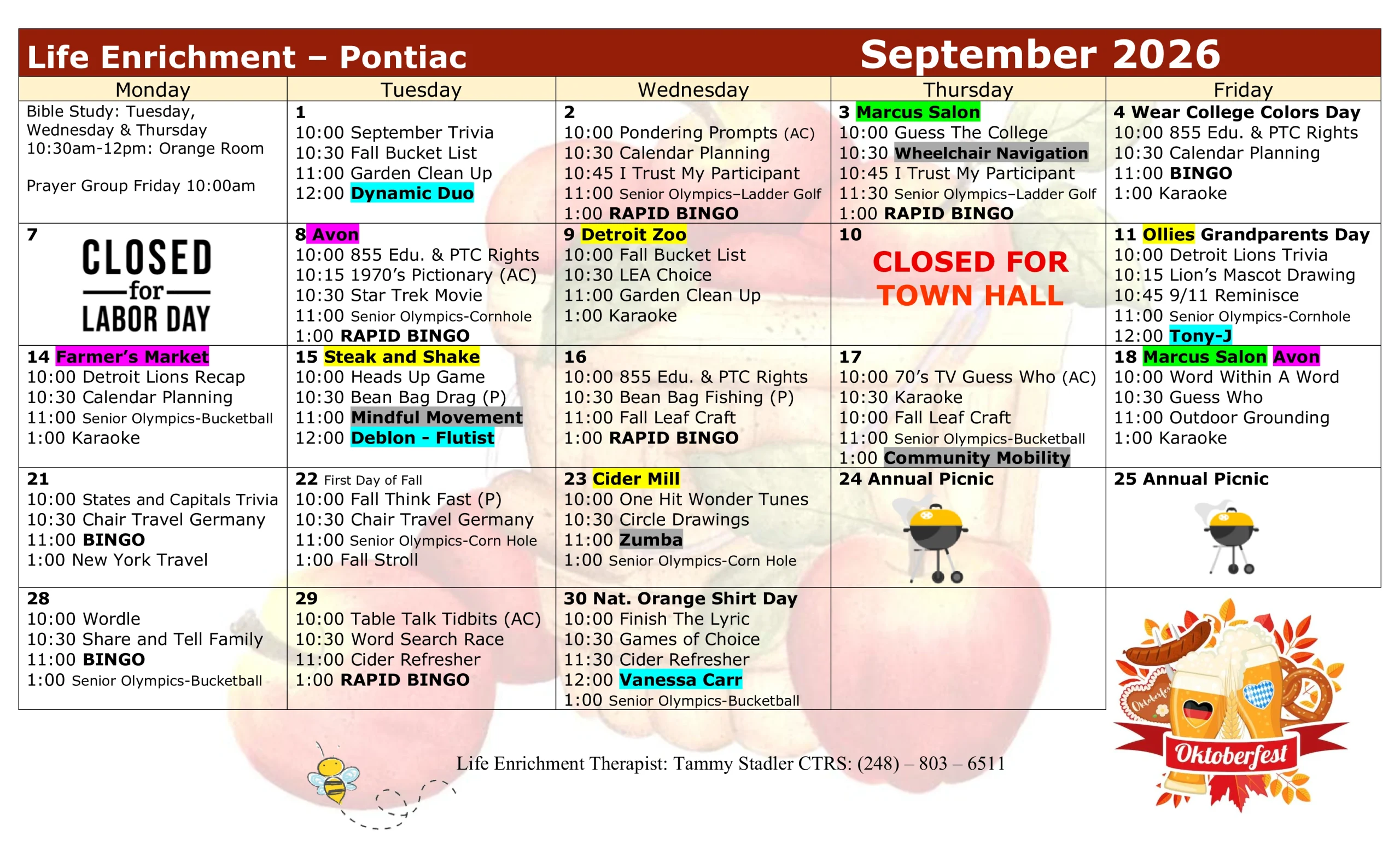 September-2026-activities-calendar-pontiac Activities calendar for PACE Southeast Michigan - Pontiac - September 2026