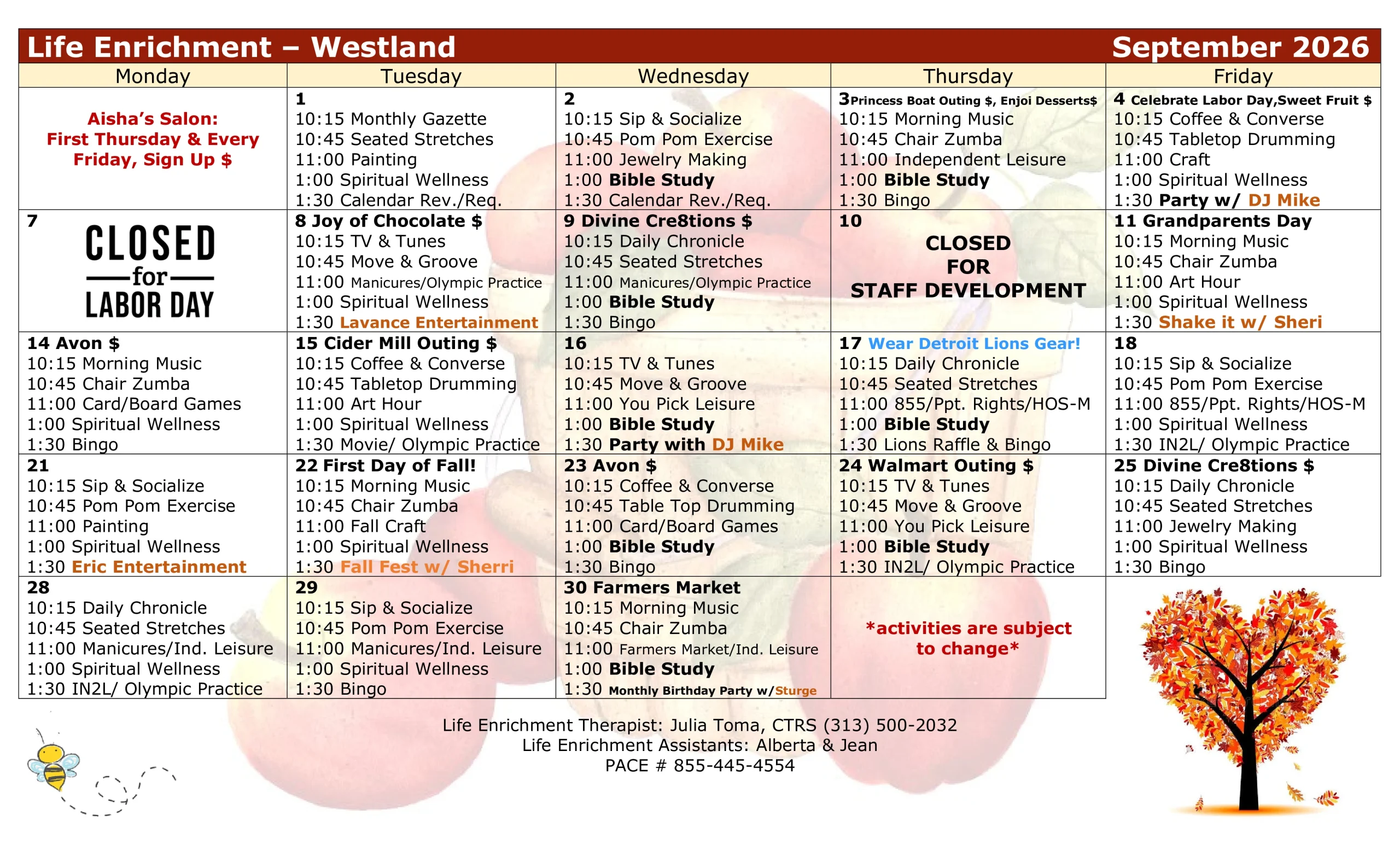 September-2026-activities-calendar-westland Activities calendar for PACE Southeast Michigan - Westland - September 2026